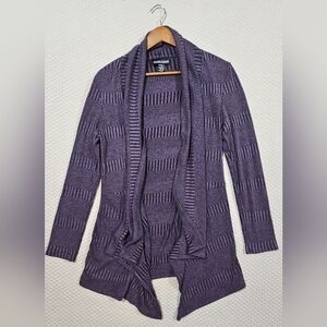 Frank Lyman Design Modern‎ Gray/Purple Open Front Draping Knit Cardigan Size 8